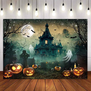 Mocsicka Evil Pumpkin Head Spooky Castle Halloween Party Backdrop-Mocsicka Party