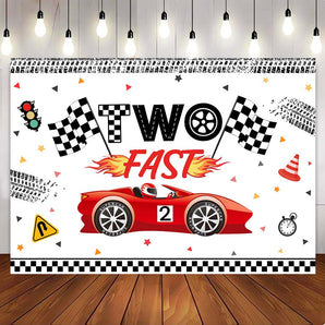 Mocsicka Racing Car Two Fast Children Happy Birthday Party Backdrop