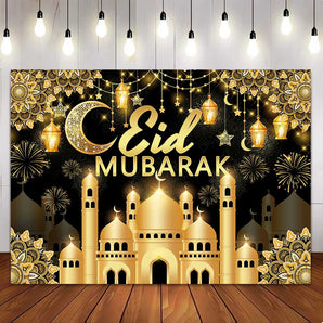 Mocsicka Eid Mubarak Black Backdrap Banner Large Eid Al-Fitr for Party Decor
