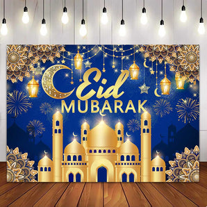 Mocsicka Eid Mubarak Royal Blue Backdrap Banner Large Eid Al-Fitr for Party Decor