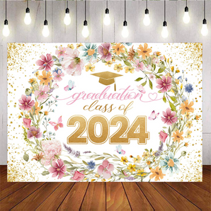 Mocsicka Gold and Flowers Graduation Class of 2024 Backdrop