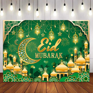 Mocsicka Green Eid Mubarak Party Backdrop for Eid Al-Fitr Party Decorations Backdrop