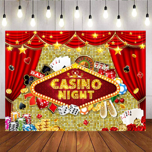 Mocsicka Casino Night Carnival Las Vegas Red Gold Birthday Party Poker Photo Backdrops