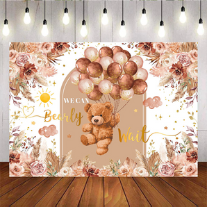 Mocsicka Boho Chic Pink Flowers We Can Bearly Wait Baby Shower Party Backdrop