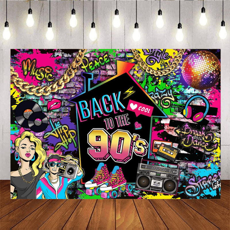 thumbnail image 2 of Hip Hop Birthday Backdrop 10x8 Ft - 80s 90s Graffiti Wall Photo Background 2 of 12
