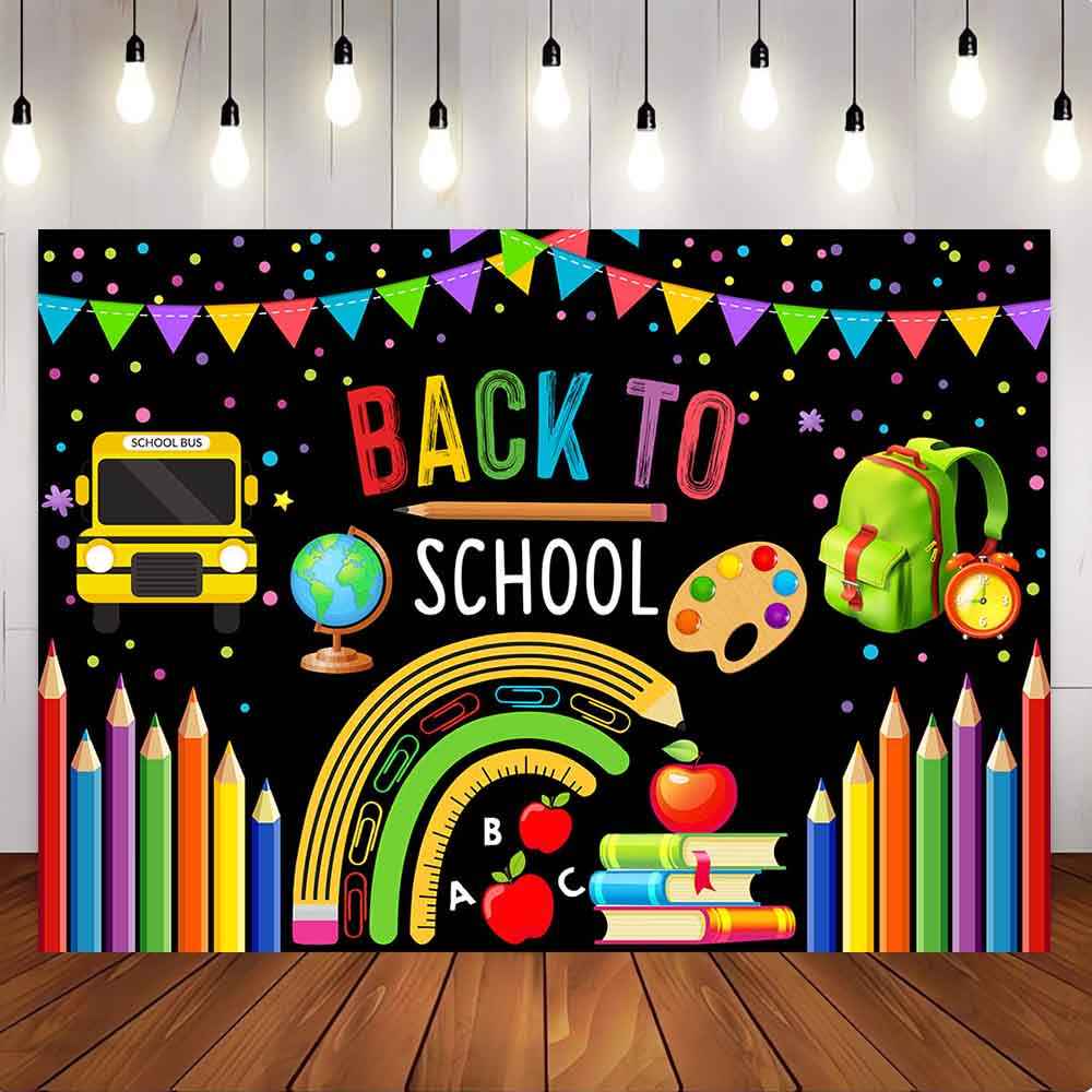 Mocsicka Black Background Colored Pencils Back to School Party Backdrop-Mocsicka Party