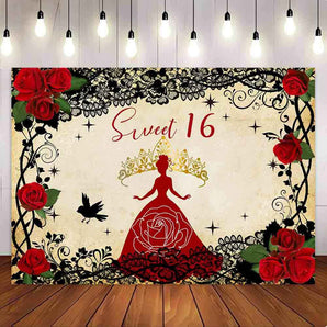 Mocsicka Red Rose Sweet 16th Birthday Party Backdrop-Mocsicka Party