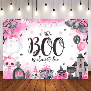 Mocsicka Pink Halloween Theme A Little Boo Almost Due Baby Shower Party Backdrop-Mocsicka Party