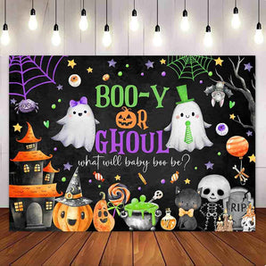 Mocsicka Halloween Theme BOO-Y or Ghoul Geneder Reveal Party Backdrop-Mocsicka Party