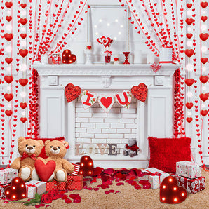 Mocsicka Valentine's Day I Love You Bear Red Rose Party Backdrop