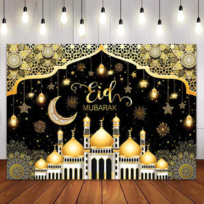 Mocsicka Black Gold Happy Eid Mubarak Banner Ramadan Mubarak Backdrop Party Supplies Decor