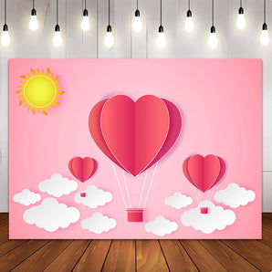 Mocsicka Pink Heart and Clouds Backdrop For Valentine's Day Party Decoration