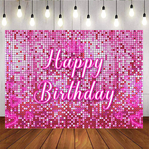 Mocsicka Glitter Barbie Pink Happy Birthday Party Backdrop