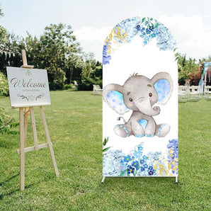 Mocsicka Elephant Newborn Boys Baby Shower Party Double-printed Arch Cover Backdrop