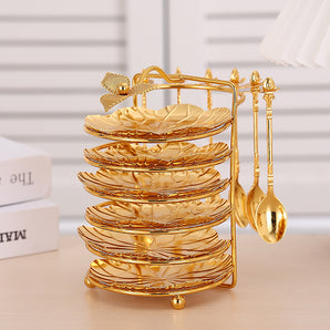 Mocsicka Golden Light luxury Handcrafted Lotus Flower Shape Cake Decorating Tray