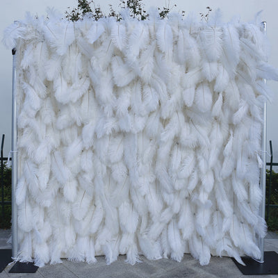 Mocsicka Holy Pure White Artificial Feathers Flower Wall Wedding Party Decor