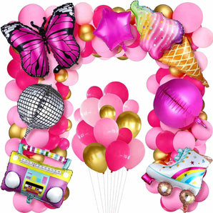 Mocsicka 111Pcs Pink Balloon Arch Set for Girls Birthday Party Foil Balloon Princess Theme Decoration