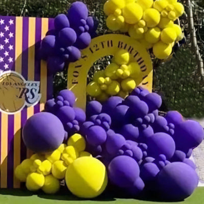 Mocsicka 171Pcs Double-decker Yellow Purple Sport Themed  Balloon Arch Set Party Decoration
