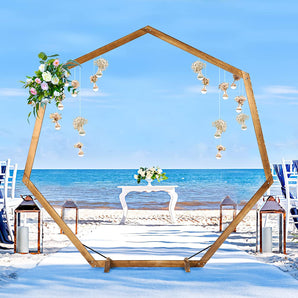 Flash Sale Mocsicka 7FT Wooden Heptagonal Arch Stand Outdoor Lawn Wedding Decoration Props