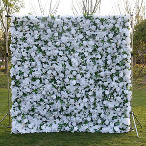 Mocsicka Green Leaves and White Flowers Fabric Flower Wall for Wedding Party Decor