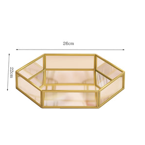 Mocsicka High-end Hexagon Golden Glass Cake Decorating Tray