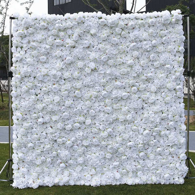 Mocsicka Pure White Fabric Artificial Flower Wall for Wedding Party Decor