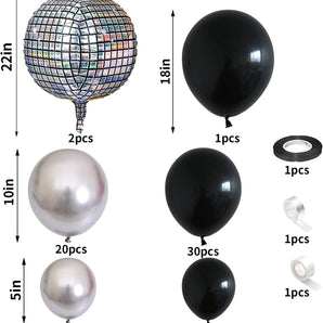 Mocsicka 101Pcs Black and White Silver Balloons 4D Disco Party Decoration Balloon Arch Set