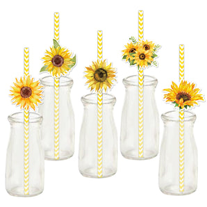 Mocsicka 48pcs Sunflower Themed Party Straw Supplies