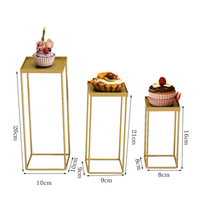 Mocsicka 3Pcs Golden Hollow Square Column High-end Cake Decorating Tray