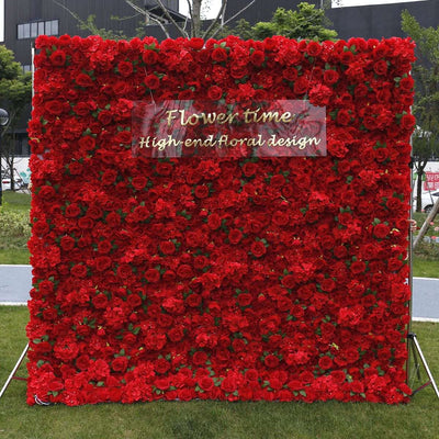 Mocsicka Full Red Rose Fabric Artificial Flower Wall for Wedding Party Decor