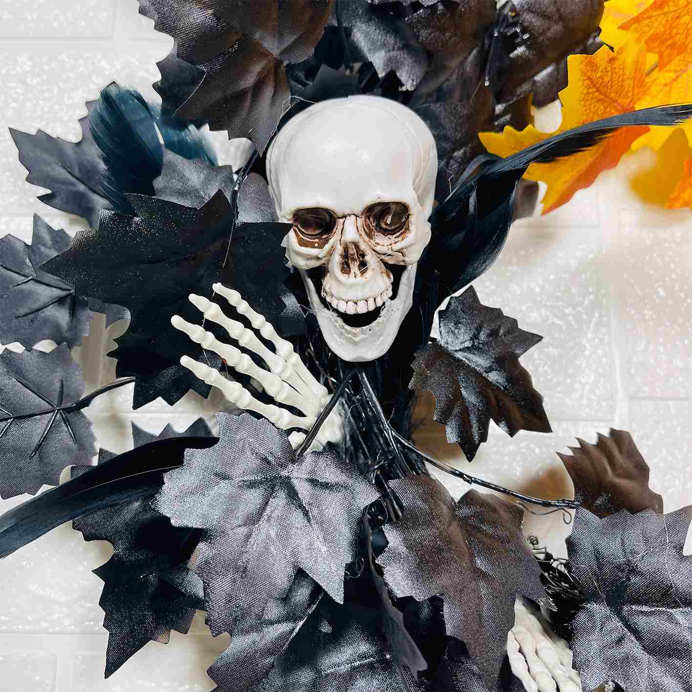 Halloween Maple Leaf Skull Wreath for Front Door Decoration