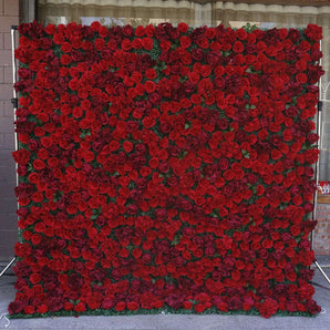 Mocsicka Red and Crimson Rose Fabric Artificial Flower Wall for Wedding Party Decor