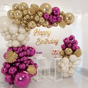 Mocsicka Rose Red Gold Retro Sand White Balloon Arch Set for Birthday Party