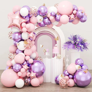 Mocsicka Pink and Purple Latex Balloon Butterflies Arches Set Party Decoration