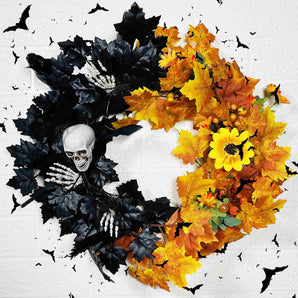 Halloween Maple Leaf Skull Wreath for Front Door Decoration-Mocsicka Party