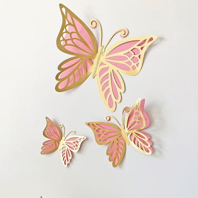 Mocsicka Giant Double Layer Gold Hollow Butterfly 3D Stereo Wall Decor Sticker Party Decoration Accessories-12pcs