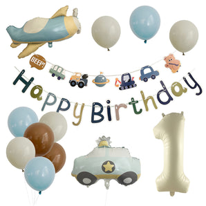 Mocsicka Vintage Police Car & Airplane Birthday Balloon Garland Kit