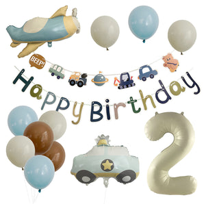 Mocsicka Vintage Police Car & Airplane Birthday Balloon Garland Kit