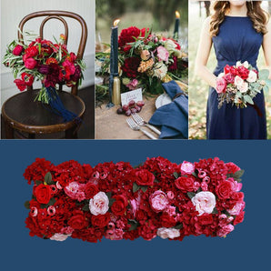 Mocsicka 35x100cm Wedding Red Rose Fabric Artificial Flower Wall Party Decor