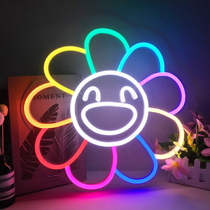 Mocsicka Smiley Flower Shape Neon Sign for Birthday Party Decoration