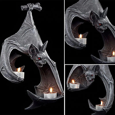 Mocsicka 2Pcs Ghost Bat LED Wall Mounted Candle Holder Halloween Party Horror Set Accessories