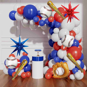 Mocsicka Red Blue and White Baseball Theme Balloon Arch Set Party Decoration