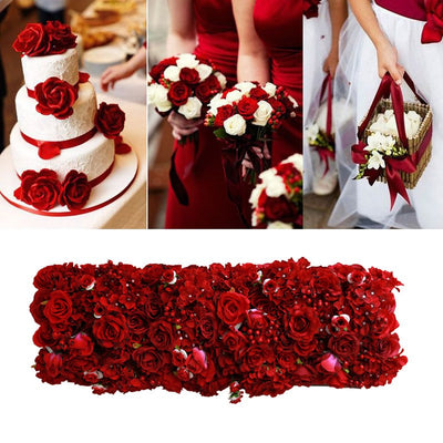 Mocsicka 35x100cm Wedding Red Rose Fabric Artificial Flower Wall Party Decor