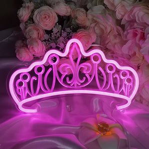 Mocsicka Pink Crown LED Neon Sign for Girls Birthday Party Decoration