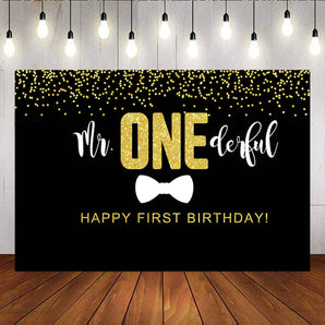 Mocsicka Black and Golden Dots 1st Birthday Party Props Custom Backdrops