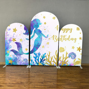Mocsicka Mermaid Theme happy Birthday Party Double-printed Chiara Cover Backdrop-Mocsicka Party