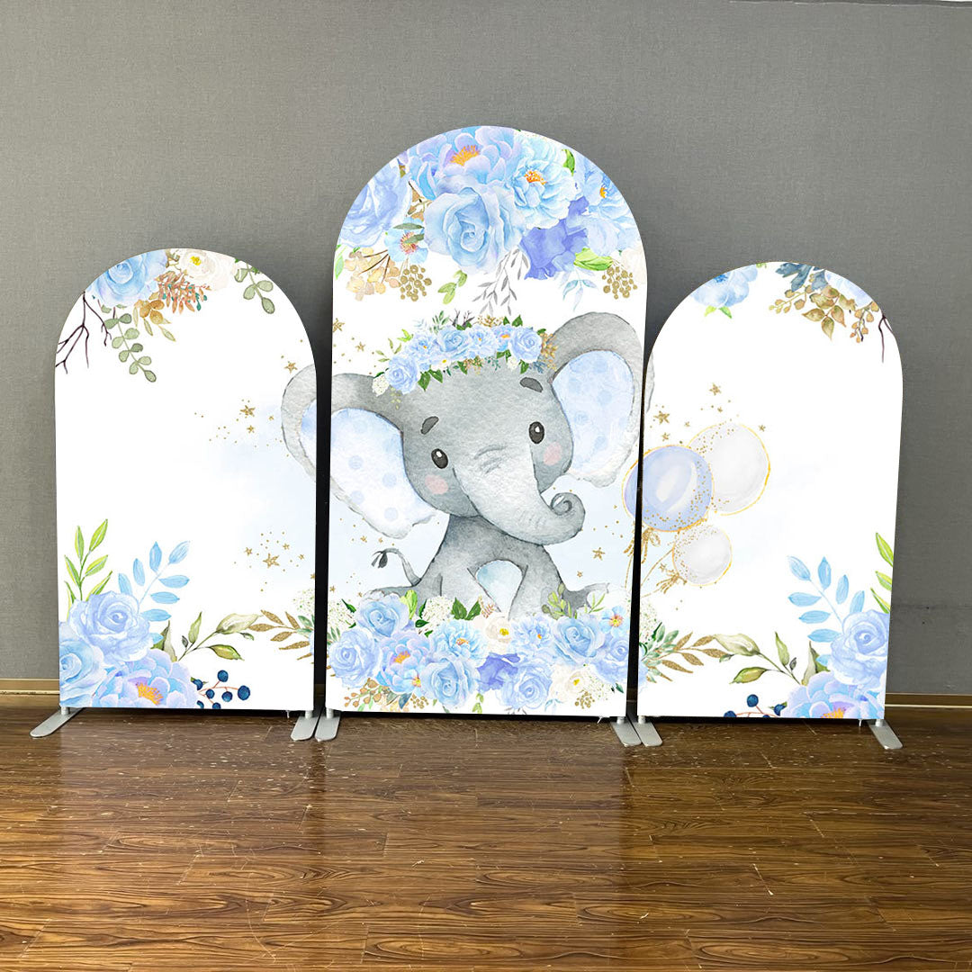Mocsicka Flowers Baby Elephant Double-printed Chiara Cover Backdrop for Baby Shower Party-Mocsicka Party