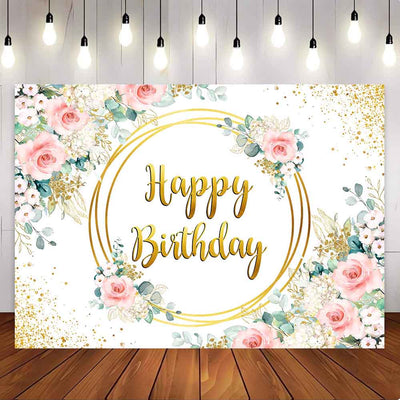 [Only Ship To U.S] Mocsicka Rose Pink Flowers Eucalyptus Leaves Happy Birthday Party Backdrop-Mocsicka Party