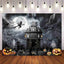 Mocsicka Black Castle Evil Pumpkin Head Halloween Party Backdrop-Mocsicka Party
