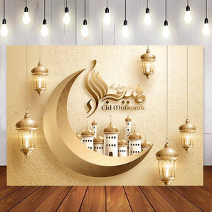 Mocsicka Golden Moon Eid Mubarak  Backdrop Party Supplies Decor